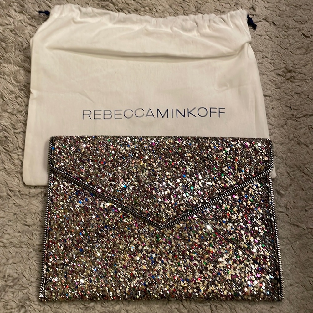 Rebecca Minkoff Leo multi glitter envelope clutch EUC!!